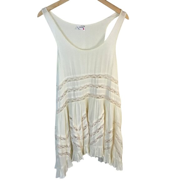 INTIMATELY FREE PEOPLE Women Trapeze Slip Dress Cream Lace Swing Tunic S - Picture 1 of 6